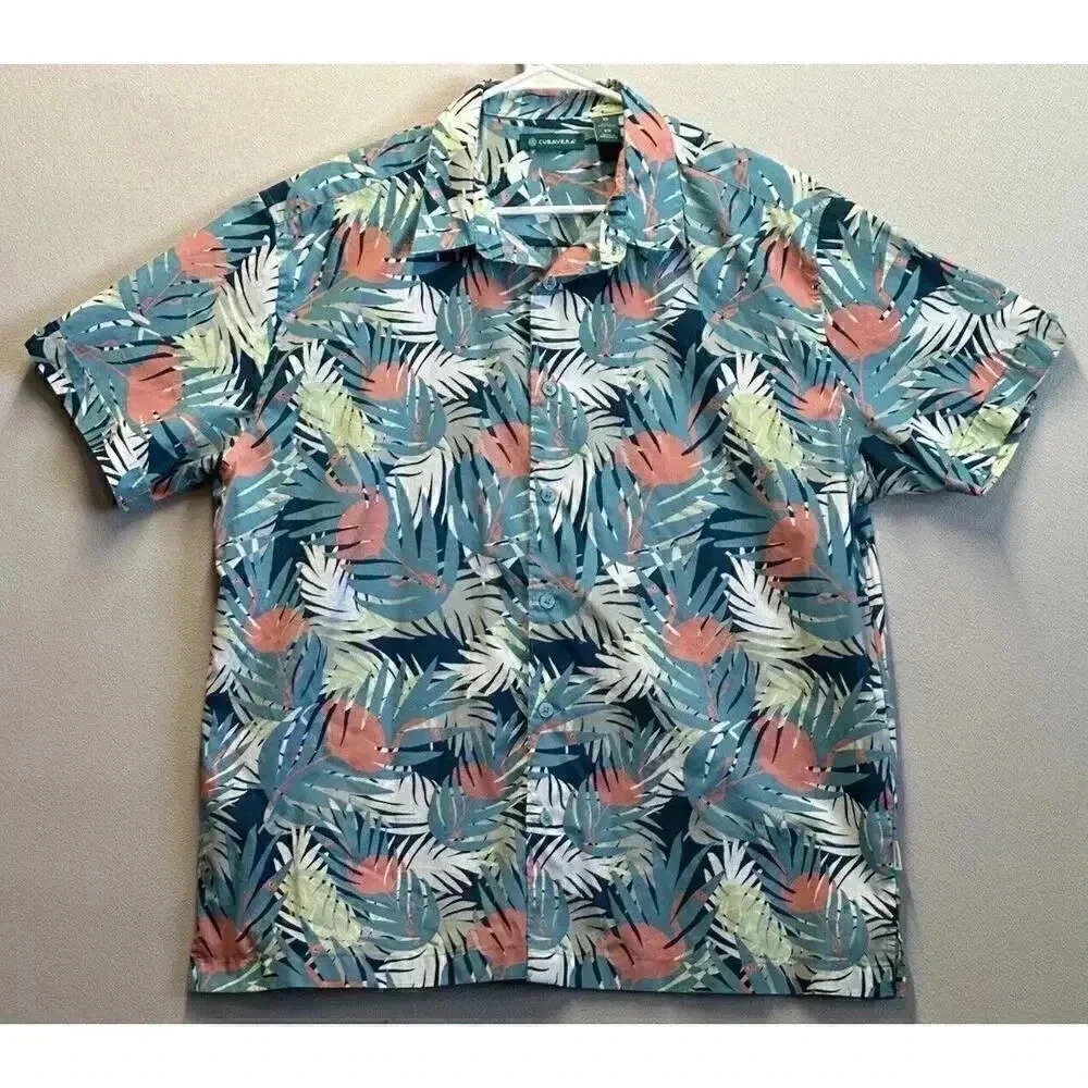 Cubavera Men's Floral Flamingo Button-Up Short Sleeve Shirt‎ Size XL Casual Wear